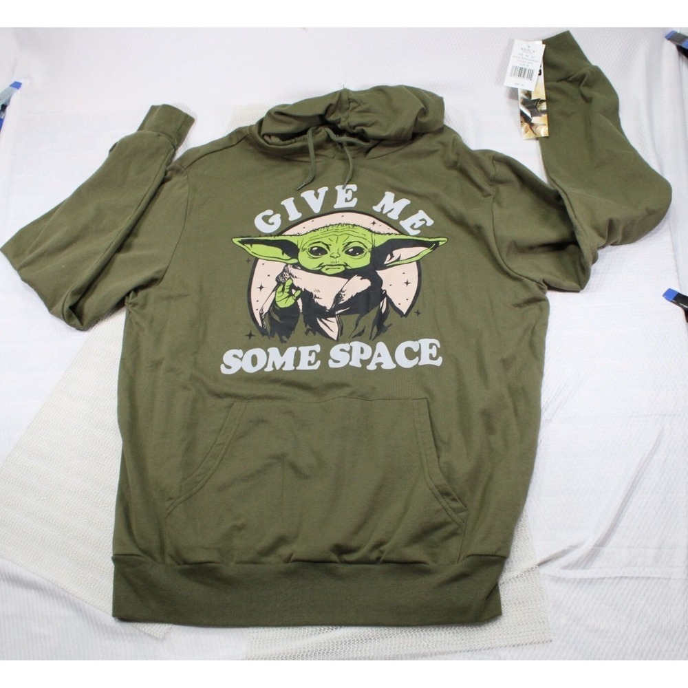 NWT Star Wars Mandalorian "Give Me Some Space" Hoodie Med Olive Green